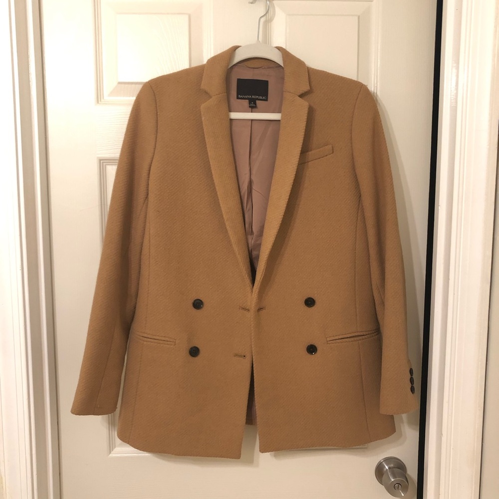 Banana Republic tan double breasted blazer jacket